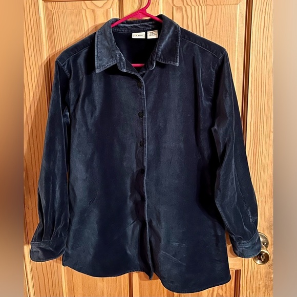LL Bean Women's Teal Button Front Velvet Soft Cotton SZ M Blouse Top Shirt Cozy - Picture 8 of 17
